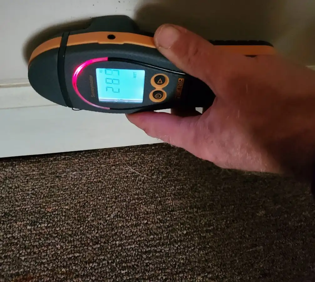 Moisture detection at baseboard during Storm Damage Restoration in East Fishkill